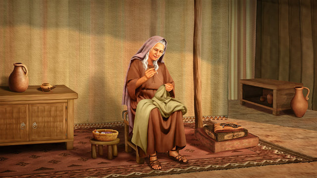 Sarah is doing needlework