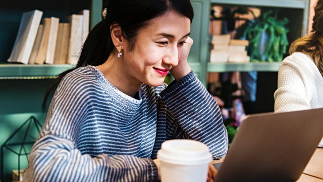 Japanese woman in a cafe with her friends