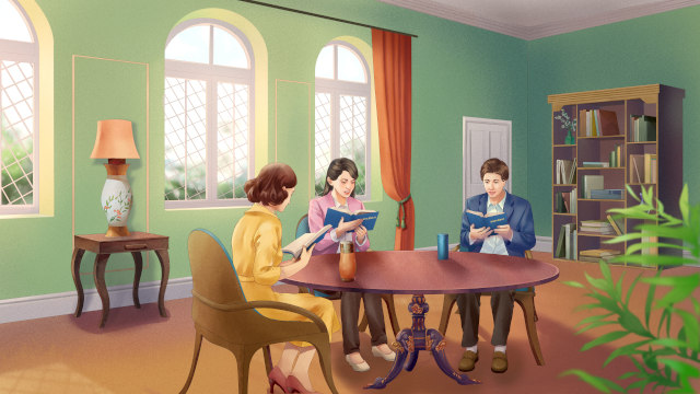 Three people read the words of God